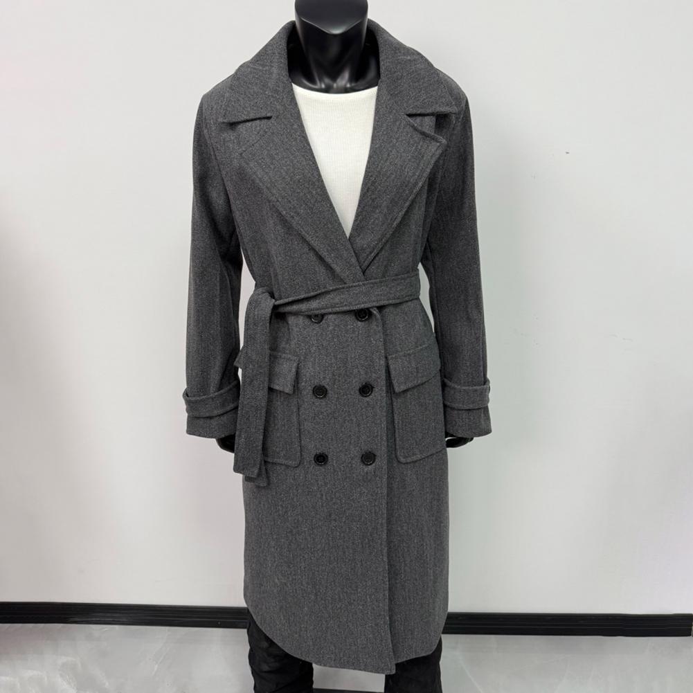 Wool Coat Peacoat - เสื้อโค้ทแขนยาวสำหรับผู้หญิง เสื้อโค้ททรงเทรนช์แบบกระดุมสองแถวพร้อมเข็มขัด คอปกแบบคลาสสิก เสื้อโค้ททรงพีโค้ทสำหรับฤดูใบไม้ร่วงและฤดูหนาว เหมาะสำหรับลุคสบายๆ