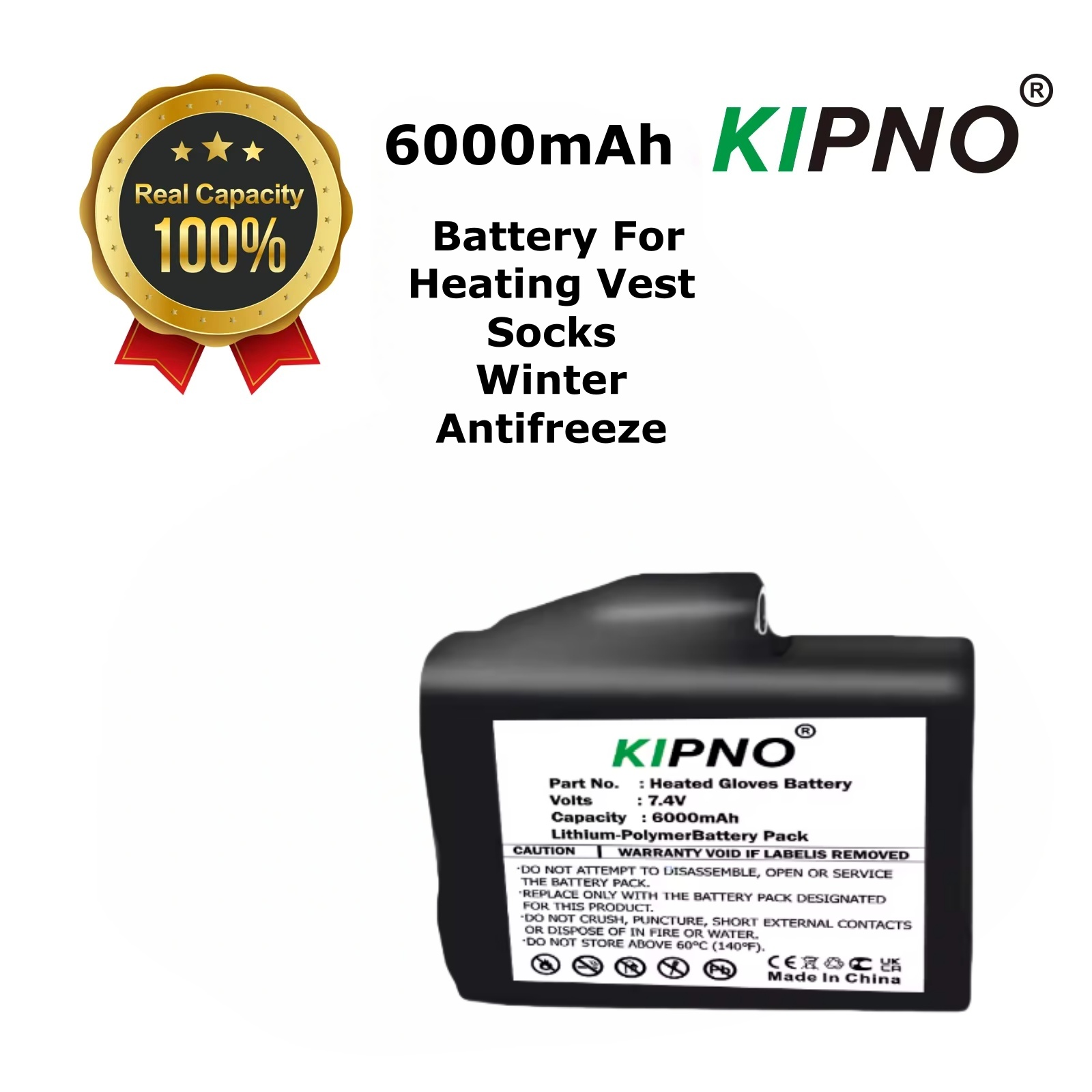 Heated Vest Battery - แบตเตอรี่ถุงมืออุ่น 7.4V 6000mah แบตเตอรี่ลิเธียมโพลิเมอร์สำหรับเสื้อกันหนาวแบบให้ความร้อน ถุงเท้า แบตเตอรี่ให้ความร้อนป้องกันการแข็งตัวในฤดูหนาว