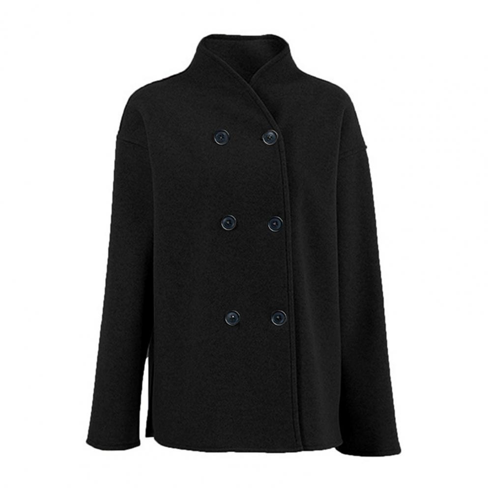 Wool Coat Peacoat - เสื้อโค้ทขนสัตว์แบบสั้นสำหรับผู้หญิง สไตล์ลำลองสำหรับฤดูใบไม้ร่วงและฤดูหนาว กระดุมสองแถว แขนยาว ทรงพีโค้ท