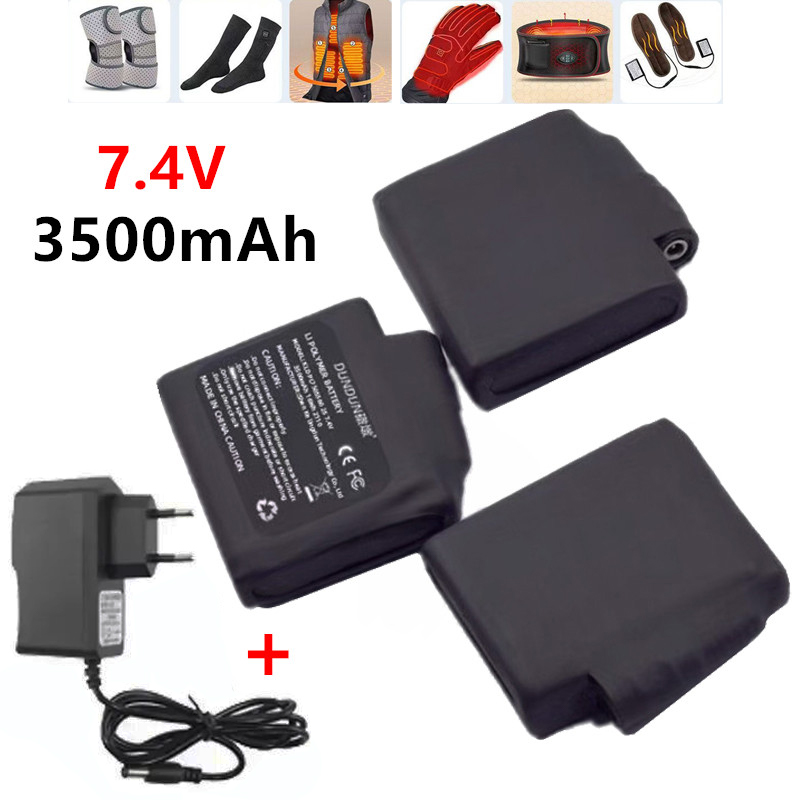 Heated Vest Battery - แบตเตอรี่ถุงมืออุ่น 7.4V 3500mah แบตเตอรี่ลิเธียมโพลิเมอร์สำหรับเสื้อกันหนาว ถุงเท้า แบตเตอรี่ทำความร้อนป้องกันน้ำแข็งในฤดูหนาว