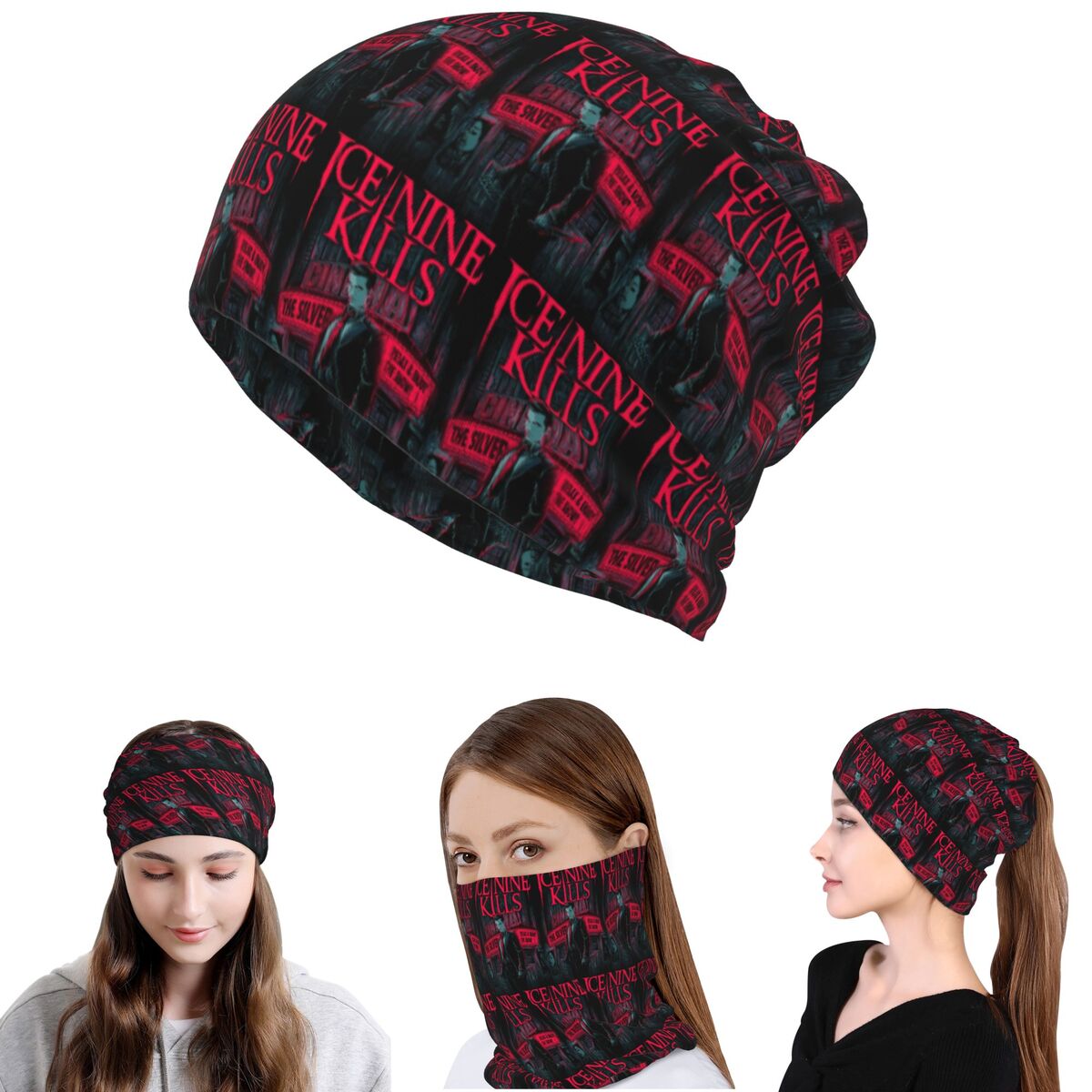 Knit Beanie Hat Warm - ไอซ์ไนน์คิลส์เดอะซิลเวอร์สครีม บาย เกรฟ ผ้าพันคอแบบมีสายคล้องคอ ผ้าพันคอวิเศษ ผ้าคาดศีรษะอุ่นๆ