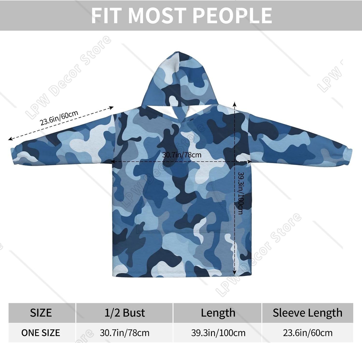 เสื้อฮู้ดผ้าห่มลายพรางสีน้ำเงิ - Sherpa Hoodie Fleece บทวิจารณ์และราคา