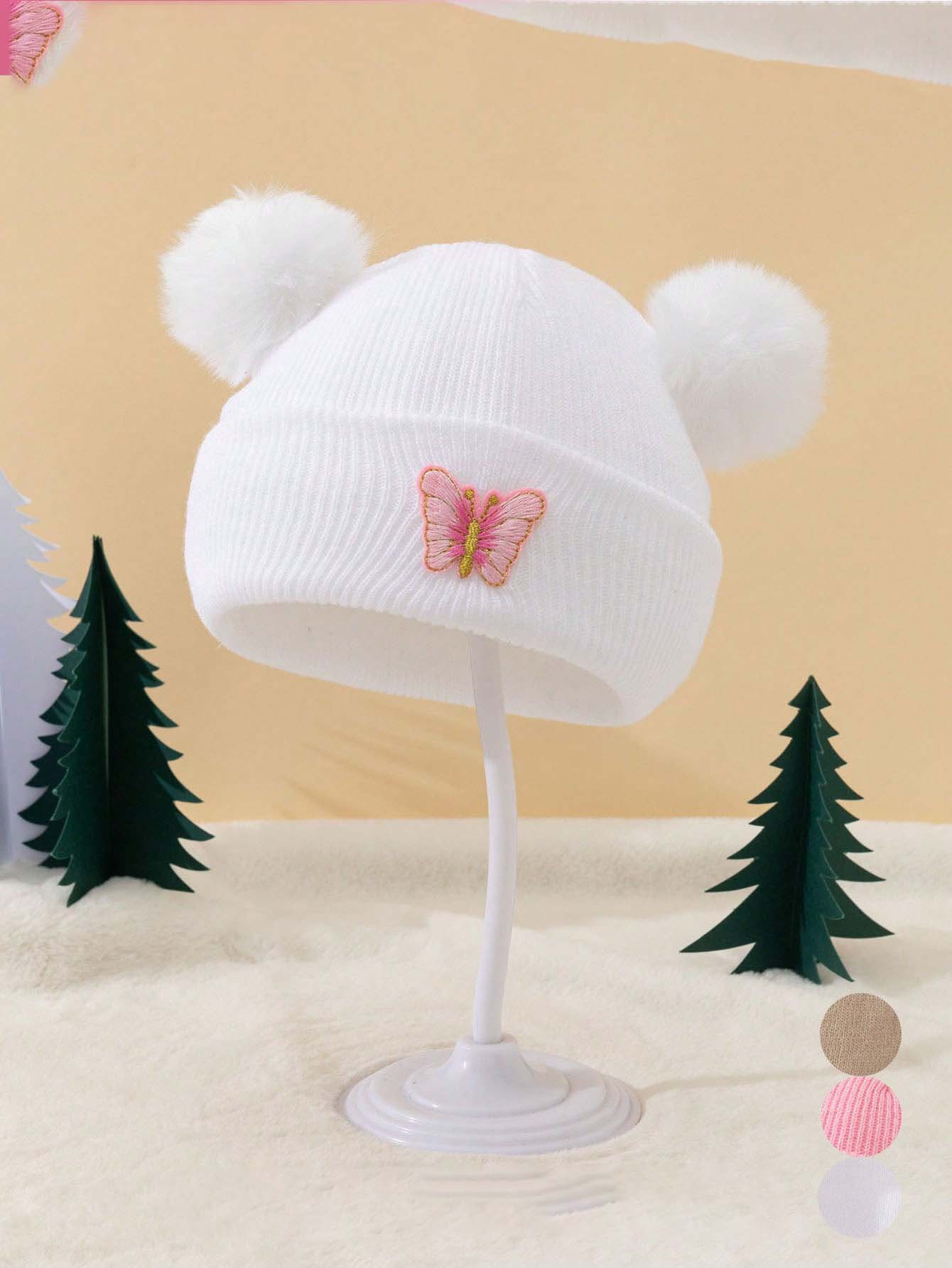 หมวกไหมพรมปอมปอมคู่สำหรับเด็ก  - Knit Beanie Hat Warm บทวิจารณ์และราคา